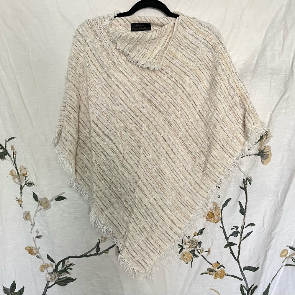 White and cream winter handmade poncho